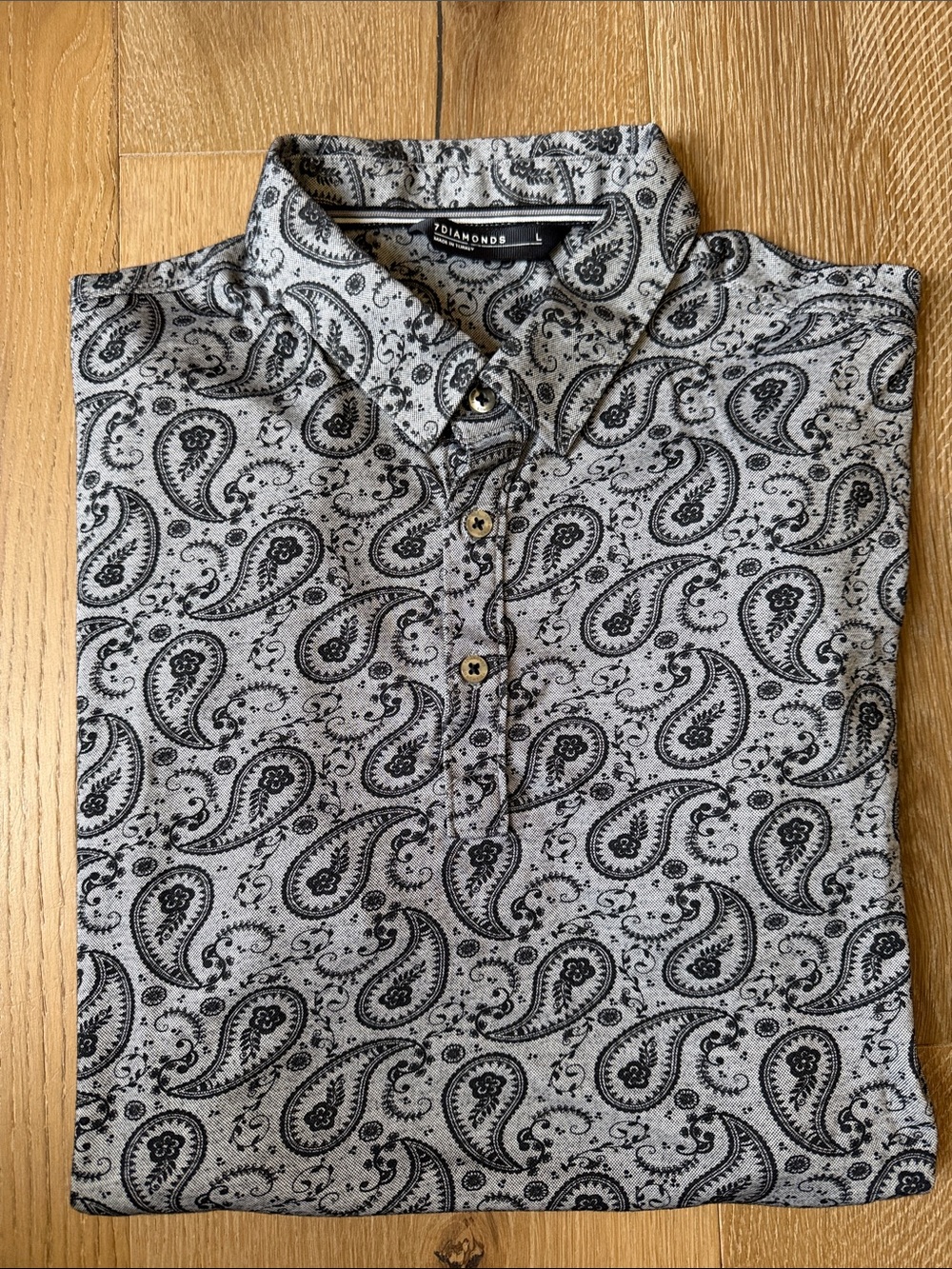 7 Diamonds Grey and Black Paisley Polo
